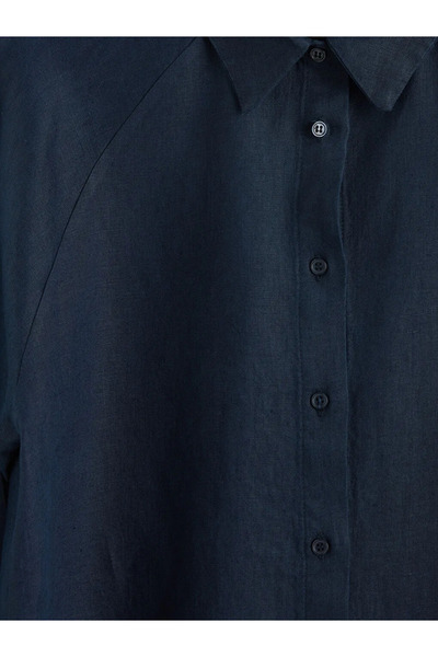 LC Waikiki Γυναικείο λινό πουκάμισο σε μπλε ναυτικό χρώμα