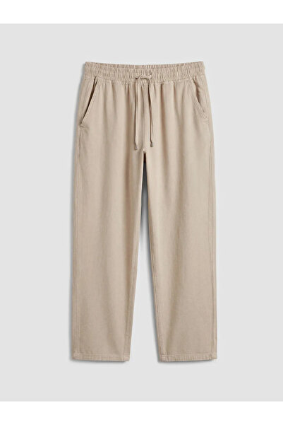 LC Waikiki Μπεζ γυναικείο τζιν παντελόνι με ελαστική μέση και σε γραμμή μπαλόνι