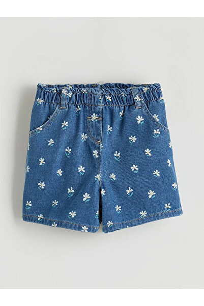 LC Waikiki Μπλε τζιν σορτς για κορίτσια με σχέδιο λουλουδιών