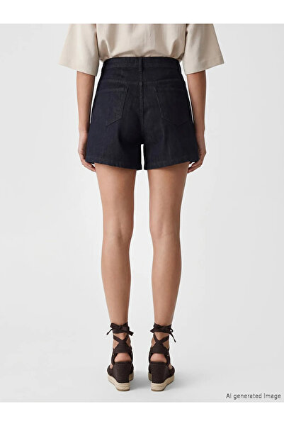 LC Waikiki Γυναικείο τζιν σορτς σε μπλε ναυτικό χρώμα με ψηλή μέση