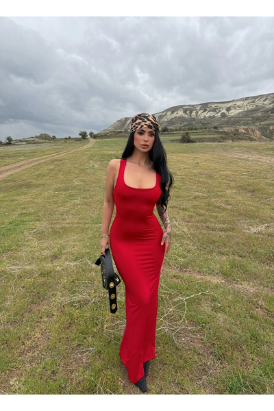 kırmızı butiks Κόκκινο μάξι φόρεμα με χιαστί πλάτη