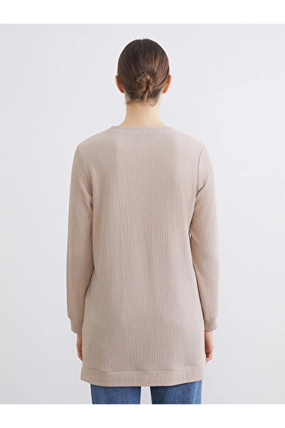 LC Waikiki Μπεζ γυναικείο τουνίκ με υφή και λαιμόκοψη ποδηλάτου