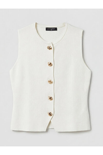 LC Waikiki Γυναικείο πλεκτό γιλέκο εκρού με λαιμόκοψη