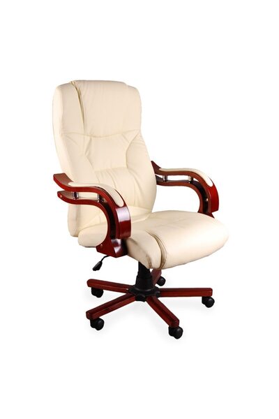 Mobplayers Holzen Καρέκλα Γραφείου Κρεμ, Δερμάτινη, Γυαλιστερά Μπράτσα από Ξύ...