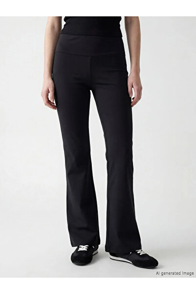 LC Waikiki Μαύρο ψηλόμεσο καμπάνα γυναικείο κολάν παντελόνι