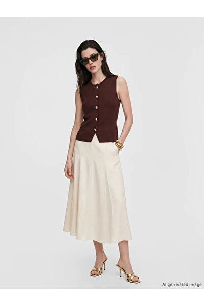 LC Waikiki Γυναικείο πλεκτό γιλέκο καφέ με λαιμόκοψη