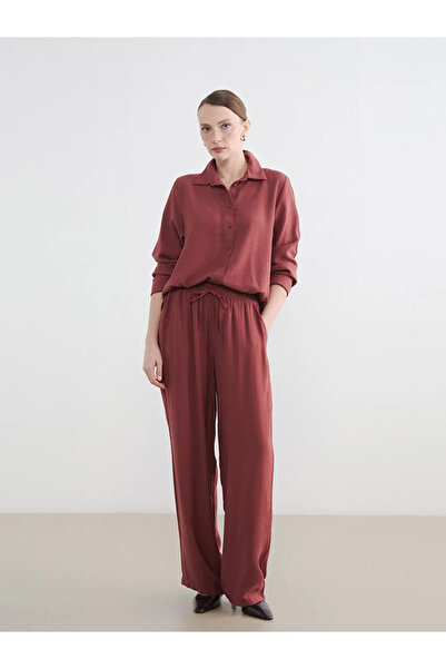 LC Waikiki Καφέ γυναικείο παντελόνι με ελαστική μέση