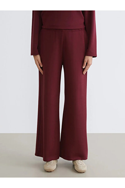 LC Waikiki Γυναικείο παντελόνι με ελαστική μέση μπορντό με φαρδύ πόδι