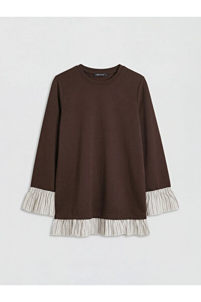 LC Waikiki Καφέ Γυναικείο Τουνίκ με λαιμόκοψη ποδηλάτου και απαλή υφή