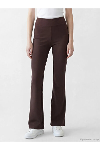 LC Waikiki Καφέ ψηλόμεσο γυναικείο κολάν παντελόνι ισπανικού τύπου
