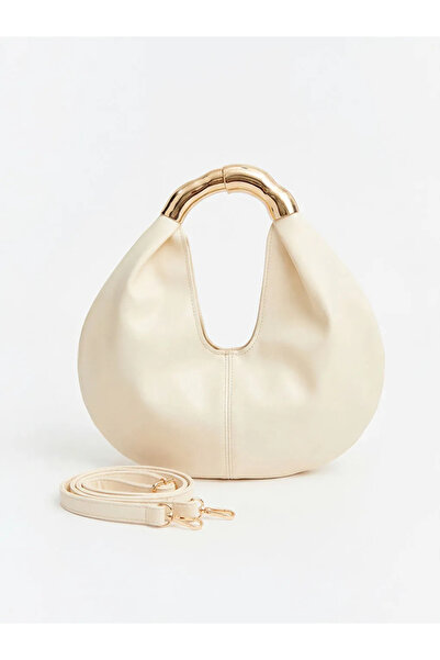 LC Waikiki Γυναικεία τσάντα ώμου σε χρώμα εκρού με μεταλλική λαβή και δερμάτι...