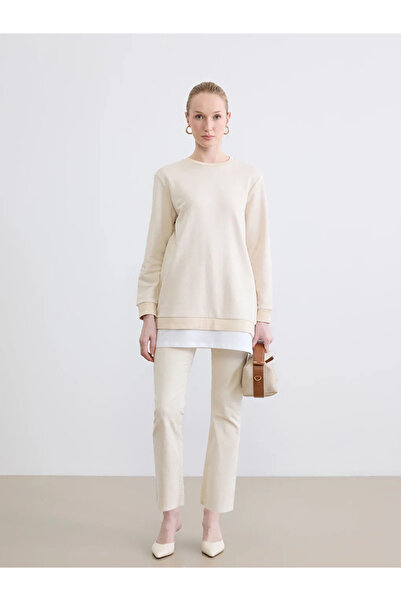 LC Waikiki Μπεζ γυναικείο φούτερ με λαιμόκοψη ποδηλάτου