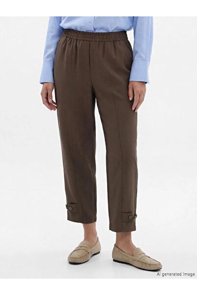 LC Waikiki Καφέ Γυναικείο Παντελόνι Καρότο με Ελαστική Μέση