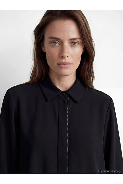 LC Waikiki Μαύρο γυναικείο πουκάμισο κανονικής εφαρμογής