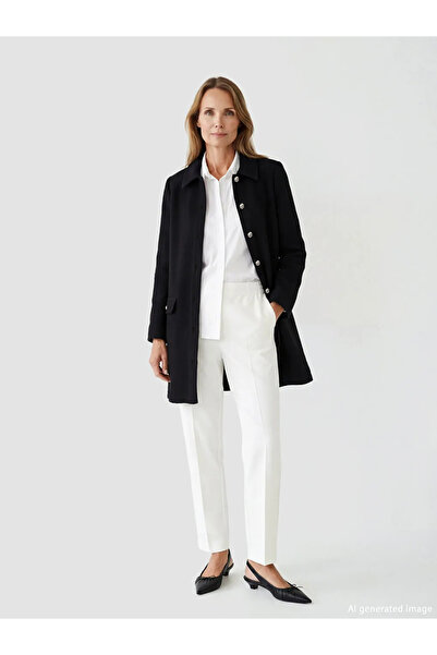 LC Waikiki Μαύρη ζακέτα πλεκτή γυναικεία με υφή που μοιάζει με γιακά πουκαμίσου