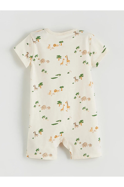 LC Waikiki Beige Animal Printed Baby Boy Jumpsuit