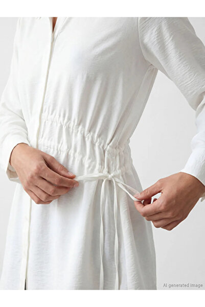 LC Waikiki Λευκό γυναικείο πουκάμισο με κορδόνι περίσφιξης