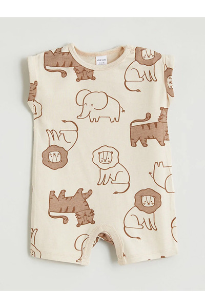 LC Waikiki Beige Animal Printed Baby Boy Jumpsuit