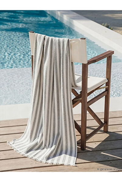 LC Waikiki Γκρι ριγέ ανδρική πετσέτα θαλάσσης 70x150 εκ.