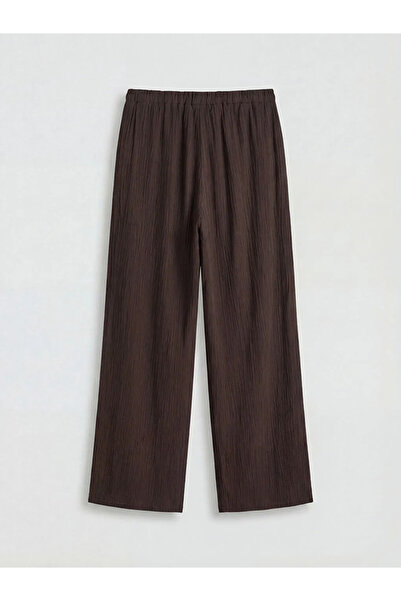 LC Waikiki Καφέ γυναικείο παντελόνι με ελαστική μέση