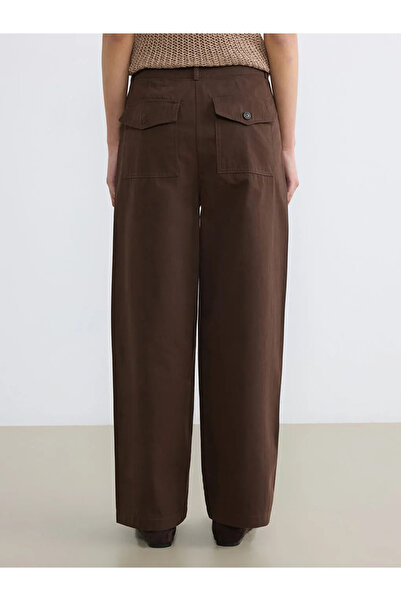 LC Waikiki Καφέ Γυναικείο Παντελόνι με φαρδιά μπατζάκια Γκαμπαρντίνα