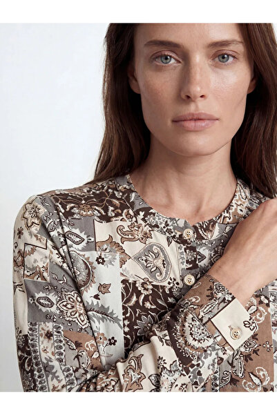 LC Waikiki Καφέ γυναικείο τουνίκ με σχέδιο στο γιακά