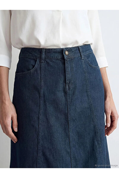 LC Waikiki Μαύρη τζιν φούστα σε γραμμή Α με ελαστική μέση