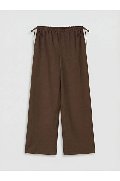 LC Waikiki Καφέ Γυναικείο Παντελόνι από Μείγμα Λινών με Ελαστική Μέση