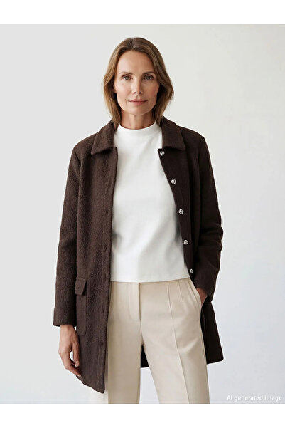 LC Waikiki Brown Shirt Collar Textured Women's Knitwear Cardigan