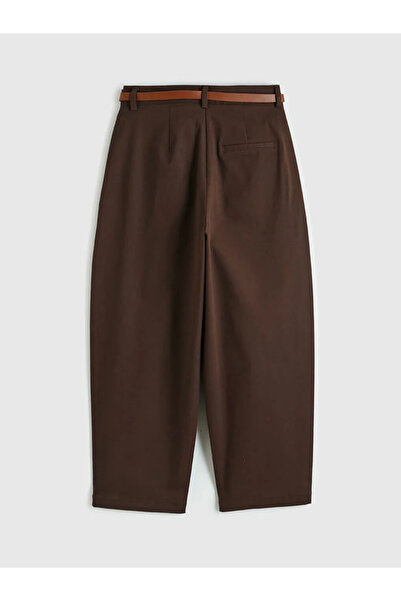 LC Waikiki Καφέ Beli Ζώνη τεμάχια Γκαμπαρντίνα Γυναικεία Παντελόνια