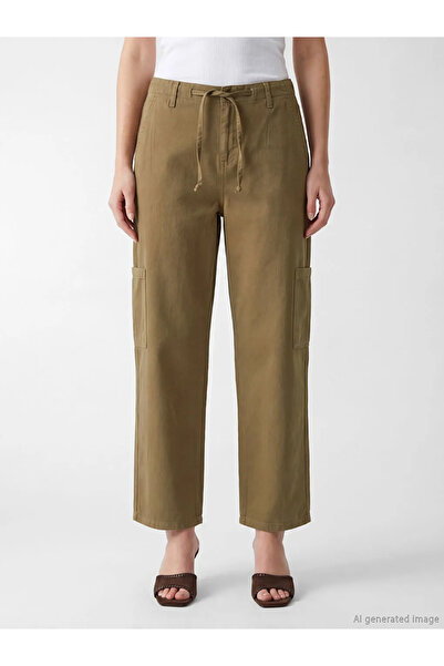 LC Waikiki Χακί Γυναικείο Παντελόνι Τζιν Cargo με Χαλαρή Εφαρμογή