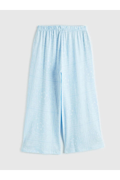 LC Waikiki Γυναικείο σετ πιτζάμες κάπρι με μπλε σχέδιο σε λαιμόκοψη ποδηλάτου