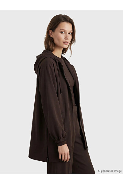 LC Waikiki Καφέ γυναικείο τουνίκ με κουκούλα σε oversized γραμμή