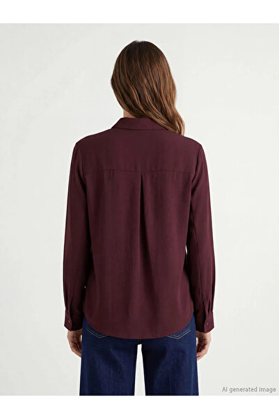 LC Waikiki Γυναικείο πουκάμισο με λεπτομέρεια δέσιμο σε χρώμα δαμασκηνί και κ...