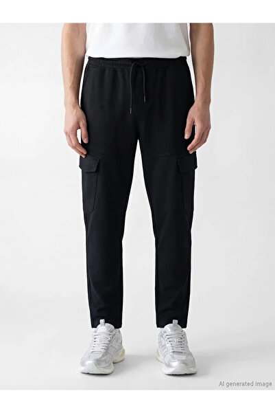 LC Waikiki Μαύρο ανδρικό παντελόνι cargo σε στενή γραμμή