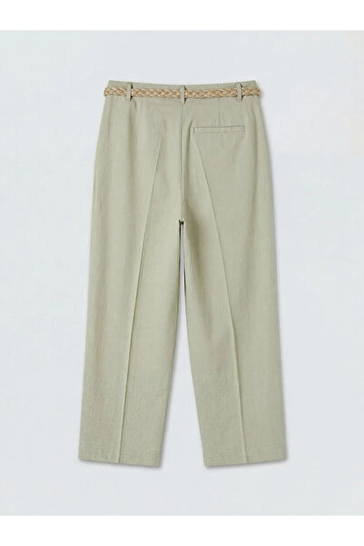 LC Waikiki Χακί γυναικείο παντελόνι με ζώνη στη μέση, κομμένο σε καρότο και π...