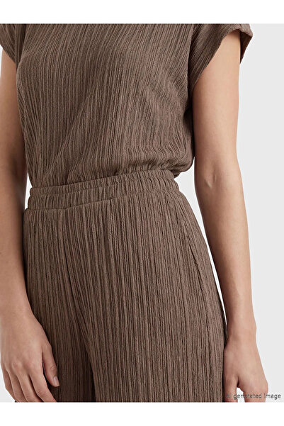 LC Waikiki Καφέ γυναικείο παντελόνι με ελαστική μέση και ρίγες