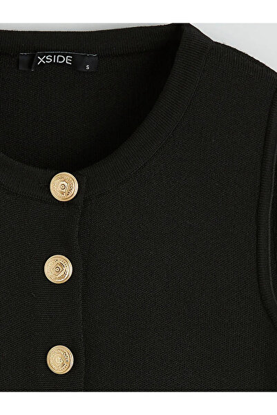 LC Waikiki Μαύρο γυναικείο πλεκτό γιλέκο με λαιμόκοψη