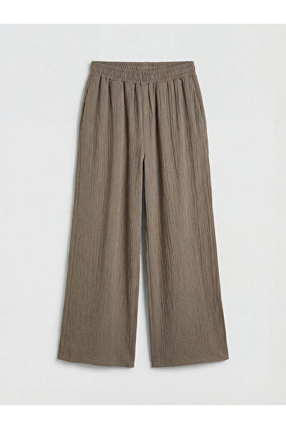 LC Waikiki Χακί ελαστικό γυναικείο παντελόνι με φαρδύ πόδι