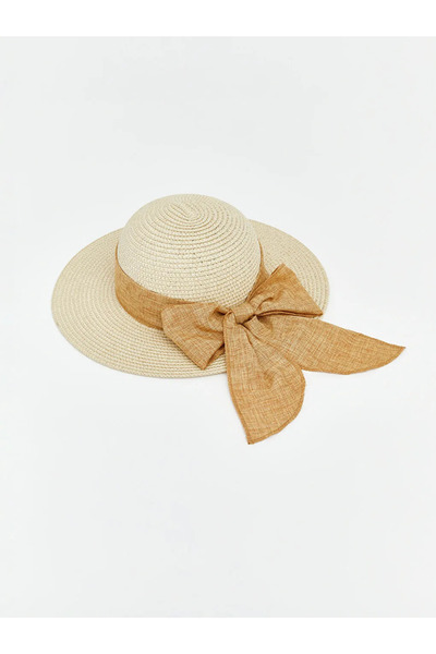 LC Waikiki Μπεζ ψάθινο καπέλο Fedora για κορίτσια