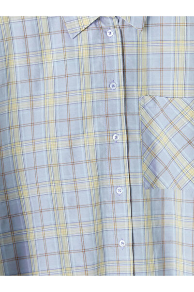 LC Waikiki Κίτρινο καρό υπερμεγέθες γυναικείο πουκάμισο