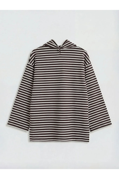 LC Waikiki Καφέ Γυναικείο Φούτερ Τουνίκ με Ριγέ Γιακά Σάλι