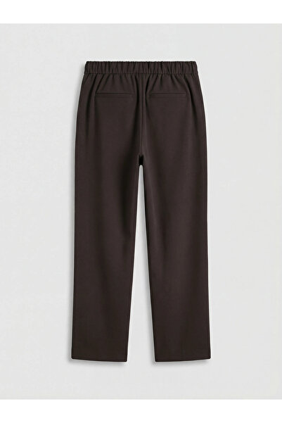 LC Waikiki Καφέ Γυναικείο Υφασμάτινο Παντελόνι με Ελαστική Μέση Με πιέτες