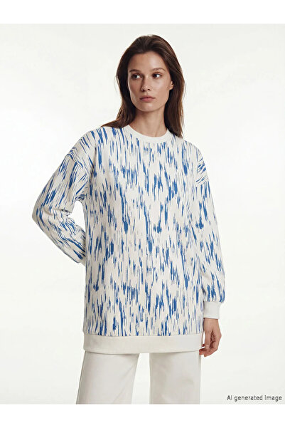 LC Waikiki Γυναικείο φούτερ με μπλε μοτίβο με λαιμόκοψη