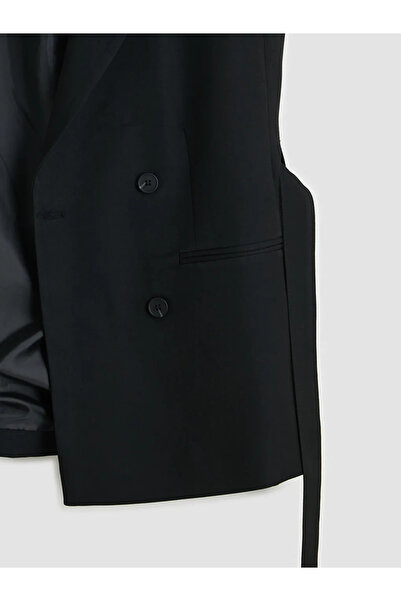 LC Waikiki Μαύρο γυναικείο κλασικό γιλέκο με διπλό γιακά και ζώνη στη μέση