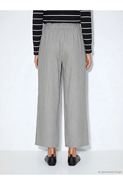 LC Waikiki Γκρι γυναικείο παντελόνι από σατέν ύφασμα με ελαστική μέση