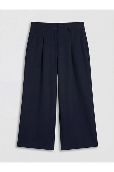 LC Waikiki Γυναικείο υφασμάτινο παντελόνι σε χαλαρή γραμμή Navy Blue Με πιέτες