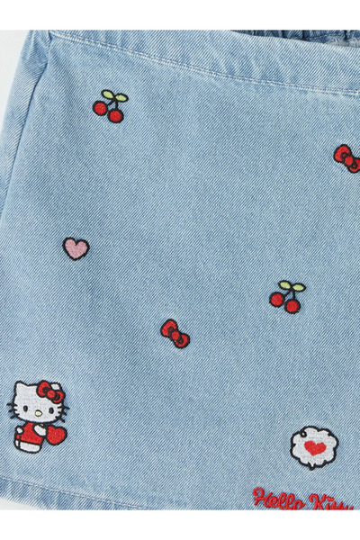 LC Waikiki Mavi Hello Kitty Nakışlı Kız Çocuk Jean Şort Etek
