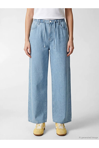 LC Waikiki Γυναικείο τζιν παντελόνι με ελαστική μέση και φαρδιά μπατζάκια σε ...