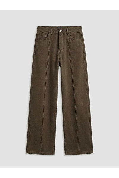 LC Waikiki Γυναικείο τζιν παντελόνι καφέ Wideleg